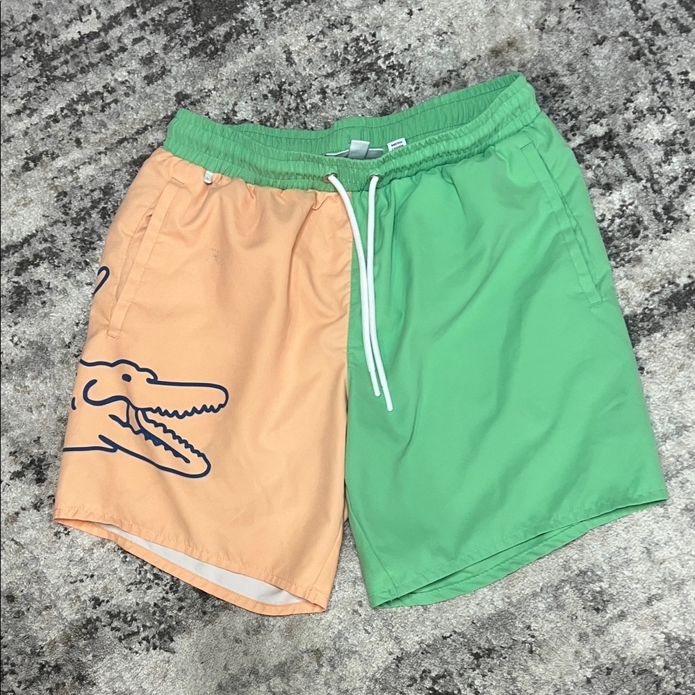 Lacoste Green and Peach Swim Trunks